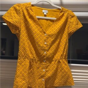 J. Crew Mustard Eyelet Women's Blouse